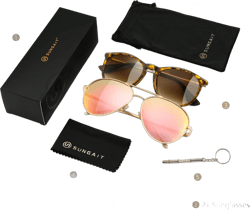 SUNGAIT Vintage Round Sunglasses for Women Men and Lightweight Oversized Aviator Sunglasses Light-gold/Pink Mirrored + Matte Amber/Brown Gradient Pink Mirrored+Grey