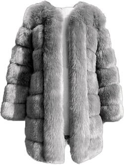 Shaggy Outerwear Solid jacket Faux Fur Warm Coat Women's Fashion Puffy Fur Sweater X-Large Silver