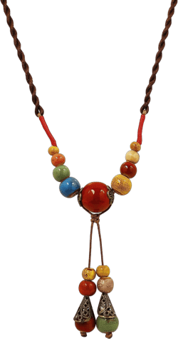 MINACHI Vintage Bohemian Ethnic Colorful Ceramic Bead Long Y Necklace, Hippie Boho Summer Fashion Jewelry Gift for Women S04