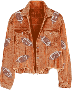 Rvidbe Oversized Corduroy Jacket Women Cropped Corduroy Jacket Football Patched Short Button Raw Hem Jacket Coat Rugby Sequin Game Day Jackets Sequin Corduroy Jacket
