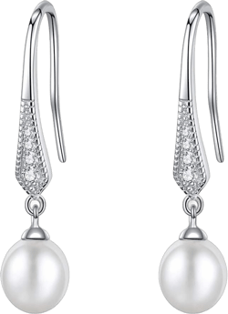 Pearl Drop Earrings Silver for Women Dangling, AAAA+ Freshwater Cultured Pearls Earrings Dangle, Sterling Silver Real Pearl Earrings Jewelry,Birthday Anniversary Christmas Gifts