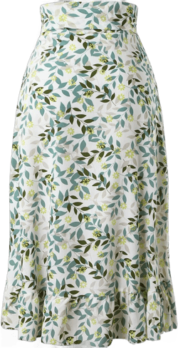 Flower Skirts for Women Midi Fashion Flowers Women's All- Casual Skirt Frenulum Print Skirt Green
