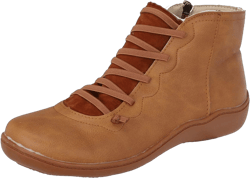 Winter Boots for Women,Women's Arch Support Boots Vintage Leather Ankle Boots Comfy Lace Up Flat Heel Ankle Booties 6 Brown