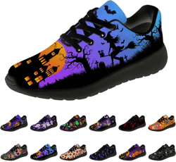 horethy Witch Shoes for Women Men Running Shoes Walking Tennis Sneakers Halloween Castle Bat Moon Purple Shoes Gifts for Boy Girl,Size 5 Men/7 Women Black
