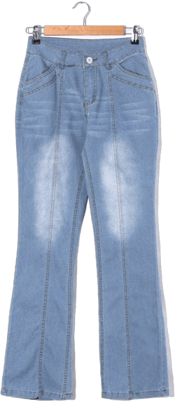 Yoyorule Mid Pants Embroidery Waisted Flare Women Stretch Button Denim Jeans Jeans Women's Jeans Jean Pants for Women Cut up Light Blue