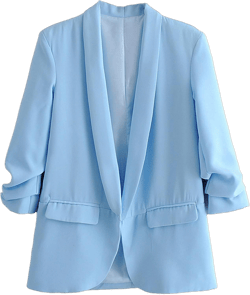 Womens Casual Blazers Open Front 3/4 Folding Sleeve Blazer Work Office Suit Jacket Sky Blue Small