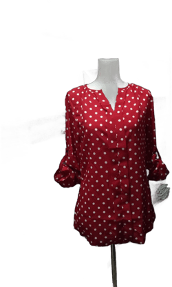 Andongnywell Women Plus Size Polka Dot Printed Tops Button Long Sleeve V Neck Polka Dot T-Shirts Casual Summer Blouses Red 4X-Large