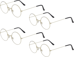 LOCOLO 4 Pairs Gold Rimmed Round Costume Glasses Old Man Costume Glasses Gold Santa Eyeglasses Rimmed Santa Costume Glasses for Men Women Christmas Costumes Dress Up Accessories