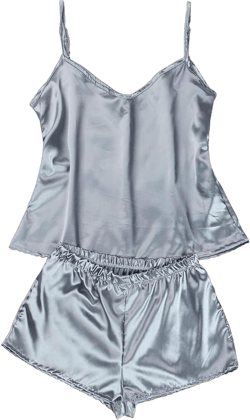 Womens Silk Pajamas Set Summer Spaghetti Strap Cami Tops with Shorts 2 Piece Pjs Set Sexy Soft Comfy Ladies Sleepwear Small A01_gray