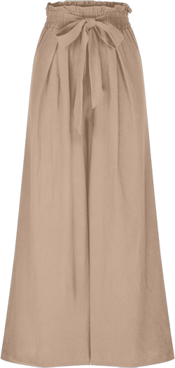Wide Leg Pants for Women Dressy High Waisted Tie Bow Lounge Palazzo Pant Loose Business Casual Aesthetic Cute Trouser Large A01_beige