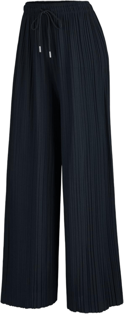 Lock and Love Womens Pleated Wide Leg Palazzo Maxi Pants with Drawstring or Elastic Band Drawstring One Size Wb1485_navy