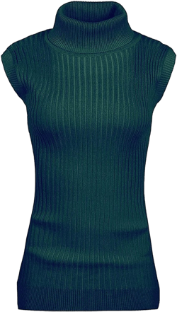 v28 Women Sleeveless High Neck Turtleneck Stretchable Knit Sweater Top XX-Large Dark Green