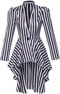 Saniplaycos Women's Steampunk Victorian Jacket Coat Medieval Vintage Gothic Tailcoat Long Sleeve Tuxedo Shirt Small Black White Stripes