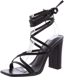 TOP Moda Womens Lace Up Wrap Around Strap High Heel Sandals 9 Black