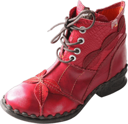 TMA EYES Women's Ankle Boots Low Heel Lace-up Side Zipper Fashion Leather Booties 6.5 Red