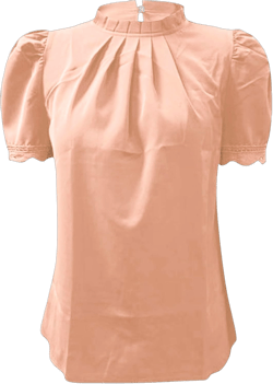 Women's Pleated Small High Neck Lace Hem Splice Short Sleeve Summer T Shirt Formal Casual Tops Blouse X-Large Beige