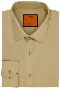 Steven Land Men's Signature Slim fit Dress Shirt, Long Sleeve, 100% Cotton, Available Big and Tall Khaki 18" Neck 36"-37" Sleeve