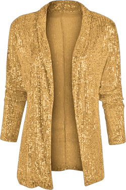 GRASWE Women's Sequin Shiny Blazers Open Front Blazer Long Sleeve Lapel Blazer Small Gold