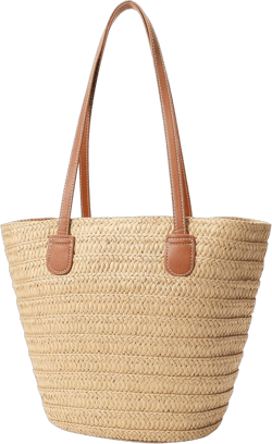 JASGOOD Straw Shoulder Bag Summer Large Beach Bag for Women Woven Straw Beach Tote Bag Travel Vacation Shopping Bag Khaki