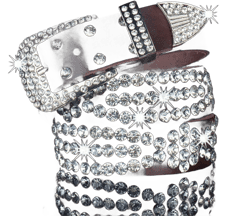 Mkjuuior Womens Belts Crystal Diamond Buckle Belt Diamond Split Leather Skin Strap Female Jeans Waistband 115CM D Brown