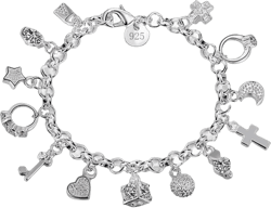 Rrdaily Charm Silver Thirteen Hanging Pieces Bracelet for Women, Lucky Myth Charms Cross Heart Star Bracelets Lovers Friends Jewelry Gifts Pendant