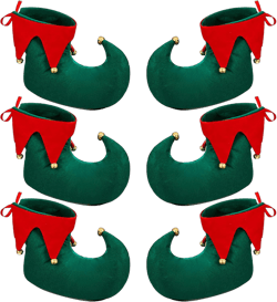 SATINIOR 3 Pairs Christmas Red and Green Elf Costume Shoes Flannel Green Christmas Elf Slippers Bulk with Jingle Bells Halloween Xmas Costume Shoes for Women Men Adults Holiday Cosplay Party