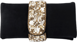 Aheli Clutch Purses Gift for Women Handmade Evening Bridal Handbags Black & Gold-toned Embellished