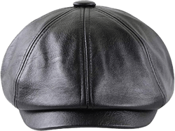 Mens Gatsby Ivy Collection Classic Newsboy Cabbie Applejack Leather Hats Caps Medium-Large Black