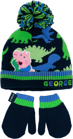 Peppa Pig George Hat And Mittens Kids Knitted Winter Beanie Gloves