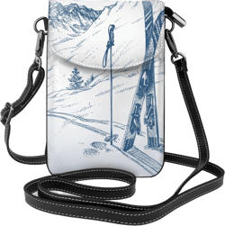 Sketchy Graphic Of A Downhill With Ski Women Cell Phone Purse Small Crossbody Bag Leather Shoulder Bag Card Holder Wallet