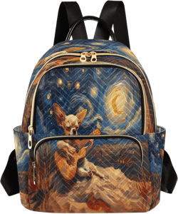 Dog Playing Guitar under The Stars Women Fashion Backpack Purse Multi Pockets Rucksack Travel Shoulder Bag，S Small Dog Playing Guitar Under the Stars