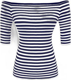 LilyCoco Womens Off the Shoulder Tops Striped Boatneck Half Sleeve T Shirt Blue and White XXX-Large
