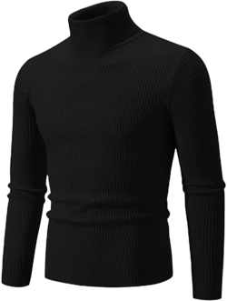 Men's Solid Color Turtleneck Wool Sweater Long Sleeve Striped Pullover Autumn Winter XX-Large Black