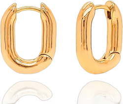 Ozel 20K Gold Plated Minimalist Hoop Earrings Small Dainty Geometric Rectangle Hoops for Women (Made in Korea) 302178-1GD