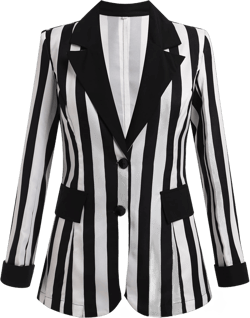 OBEEII Womens Black and White Striped Blazer Long Sleeve Single-Breasted Button Vertical Striped Blazer Office Work Jacket Large Black White Stripes