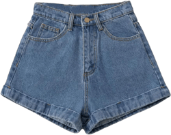 Women High Waist Denim Shorts Casual Cuffed Jean Short Summer Thin Vintage Baggy Shorts Small Medium Blue