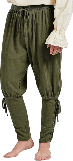 Century Star Renaissance Costume Men's Pirate Pants Medieval Pants Ren Faire Costumes Viking Steampunk Gothic Halloween Cosplay Trousers with Drawstrings Ankle Banded Pants Cotton Green Small