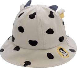 HESITONE Toddler Kids Summer Cotton Dome Bucket Hat Cute Cartoon Cow Embroidery Wide Brim Outdoor for Sun for Protection Fisherma