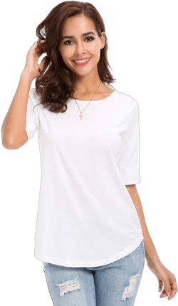 LUSMAY Womens Cotton Tops Summer Casual Fitted T Shirt Half Sleeve Tunic Comfy Tee Small White