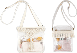Mkono Two Style Clear Bag Stadium Approved Boho Clear Crossbody Purse with Macrame Tassel Women Stadium Bag with Inner Pocket for Sport Events Festivals Park Work