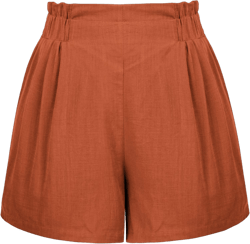 KANCY KOLE Linen Casual Shorts for Women Elastic High Waisted Ruffle Pull On Shorts for Summer Beach(Brick Red,XXL)