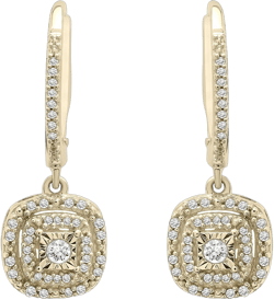 Timeless Love 1/4 CTTW Diamond Square Dangle Miracle Plate Earrings Set in Polished Yellow Gold over Sterling Silver or Sterling Silver, Dainty Jewelry, Women’s Fashion Earrings