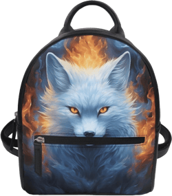 KIDVOVOU Mini Backpack Purse for Women Men, Wolf Fox Printed PU Leather Waterproof Bookbag Casual Lightweight Daypack,Fire Ice Fox