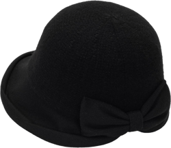 Women Vintage Cloche Church-Hat - 1920s Crushable Winter Wool Felt Bowler Bucket Hat Medium Black