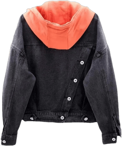 Dcvmvmn Women's Blue Deconstructable Hood Lapel Denim Jacket Loose Button Patch Coat Denim Jacket 3X-Large Black