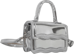 QWINEE Women's Metallic PU Leather Single Strap Shoulder Bags Funky Waterproof Top Handle Mini Square Bag Crossbody Handbags One Size Silver