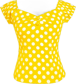 YARN & INK Women's Rockabilly Tops 1950s Pinup Shirt Casual Off Shoulder Vintage Blouse X-Large Polka Dot Yellow
