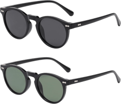 Vintage Polarized Sunglasses for Men Women Stylish Retro Round Sun Glasses UV Protection (2 Pack) Black/Grey+black/Green