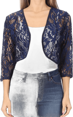 Women's Collarless Blazer Open Front Sleek 3/4 Sleeves Cardigan Made in USA X-Large Hcd01922 Navy