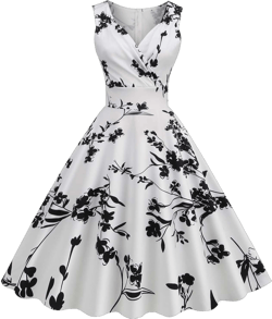 Vintage Tea Dress for Women 1950s Dress Retro Cocktail Party Swing Dresses Floral Print Sleeveless Summer Midi Dress XX-Large White